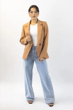 Ivy + Jack Harper Tan Textured Double Breasted Blazer Jackets & Coats