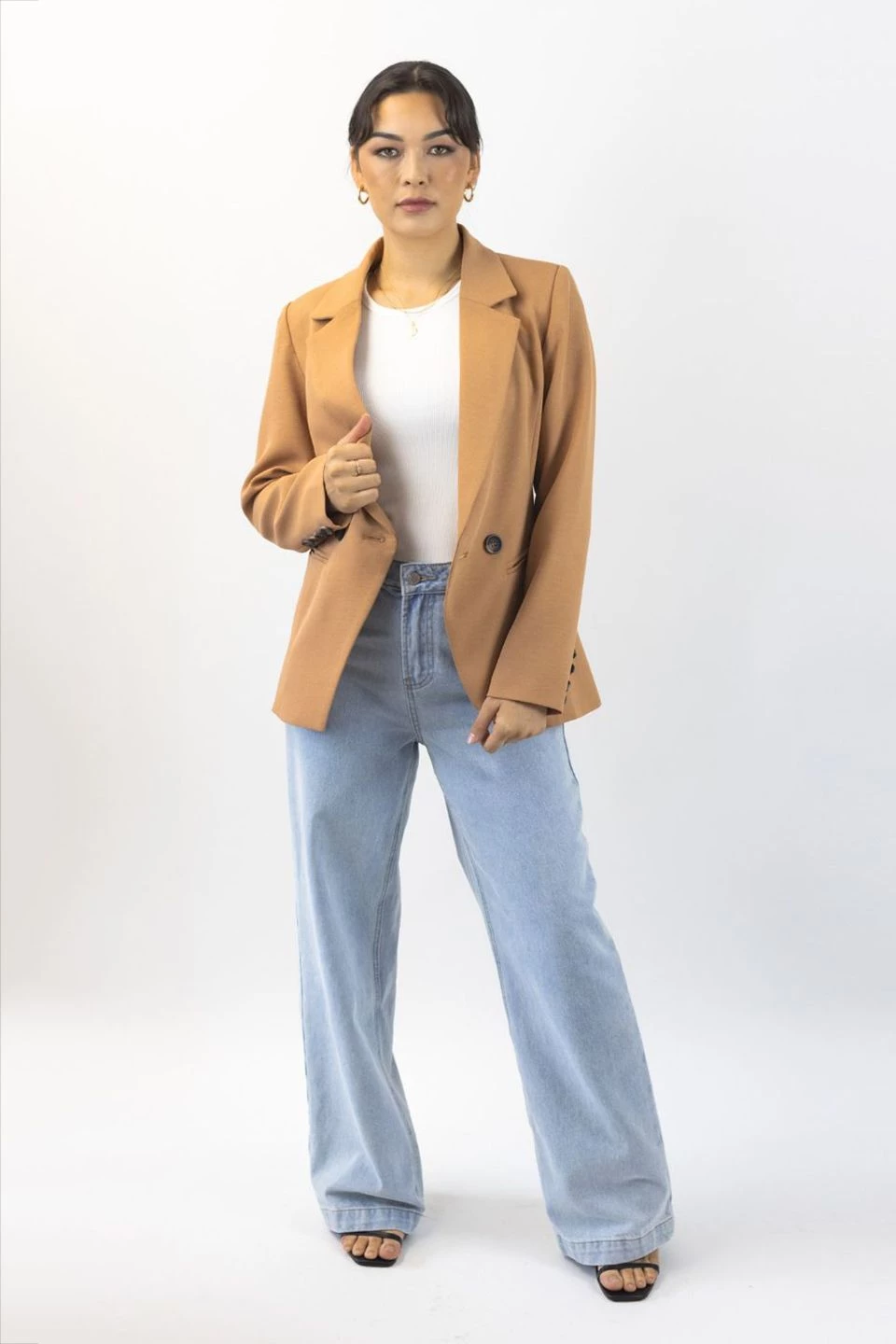 Ivy + Jack Harper Tan Textured Double Breasted Blazer Jackets & Coats