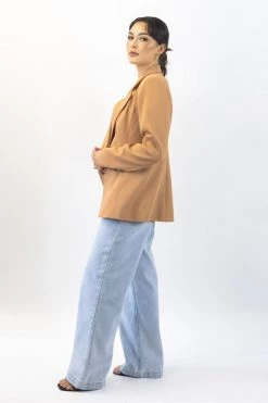 Ivy + Jack Harper Tan Textured Double Breasted Blazer Jackets & Coats