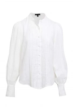Among The Brave Hero White Linen Pintuck Puff Sleeve Shirt