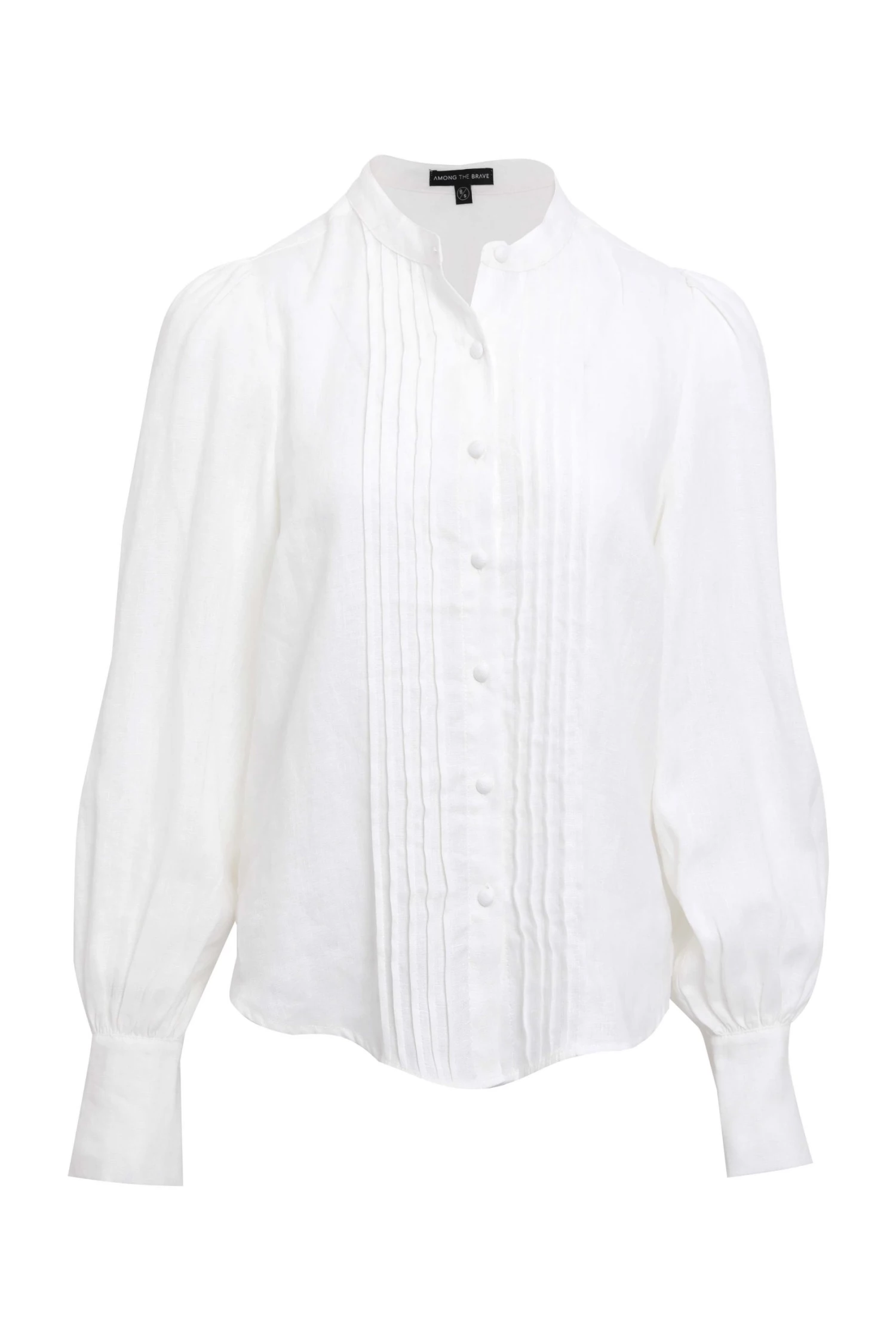 Among The Brave Hero White Linen Pintuck Puff Sleeve Shirt