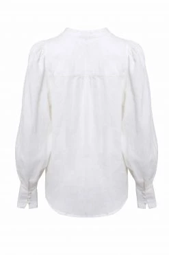 Among The Brave Hero White Linen Pintuck Puff Sleeve Shirt