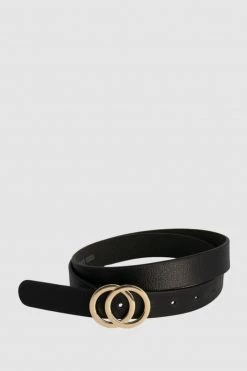 Loop Leather Brittany 27mm Black Leather Belt With Double Circle Gold Buckle