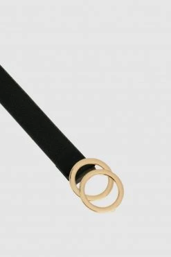 Loop Leather Brittany 27mm Black Leather Belt With Double Circle Gold Buckle