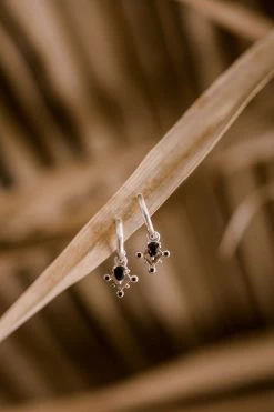 Silver Linings Monarchy Mini Silver Hoops With Black Garnet