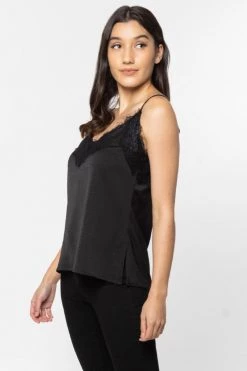 Ivy + Jack Loyal Black Satin Lace Trim Cami