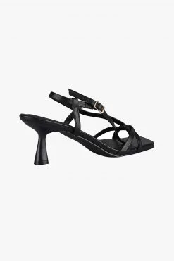St Sana Get The Look Layla Strappy Low Stiletto Black Vegan Leather Heel