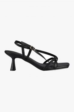 St Sana Get The Look Layla Strappy Low Stiletto Black Vegan Leather Heel