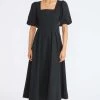Staple The Label Luna Puff Sleeve Black Midi Dress