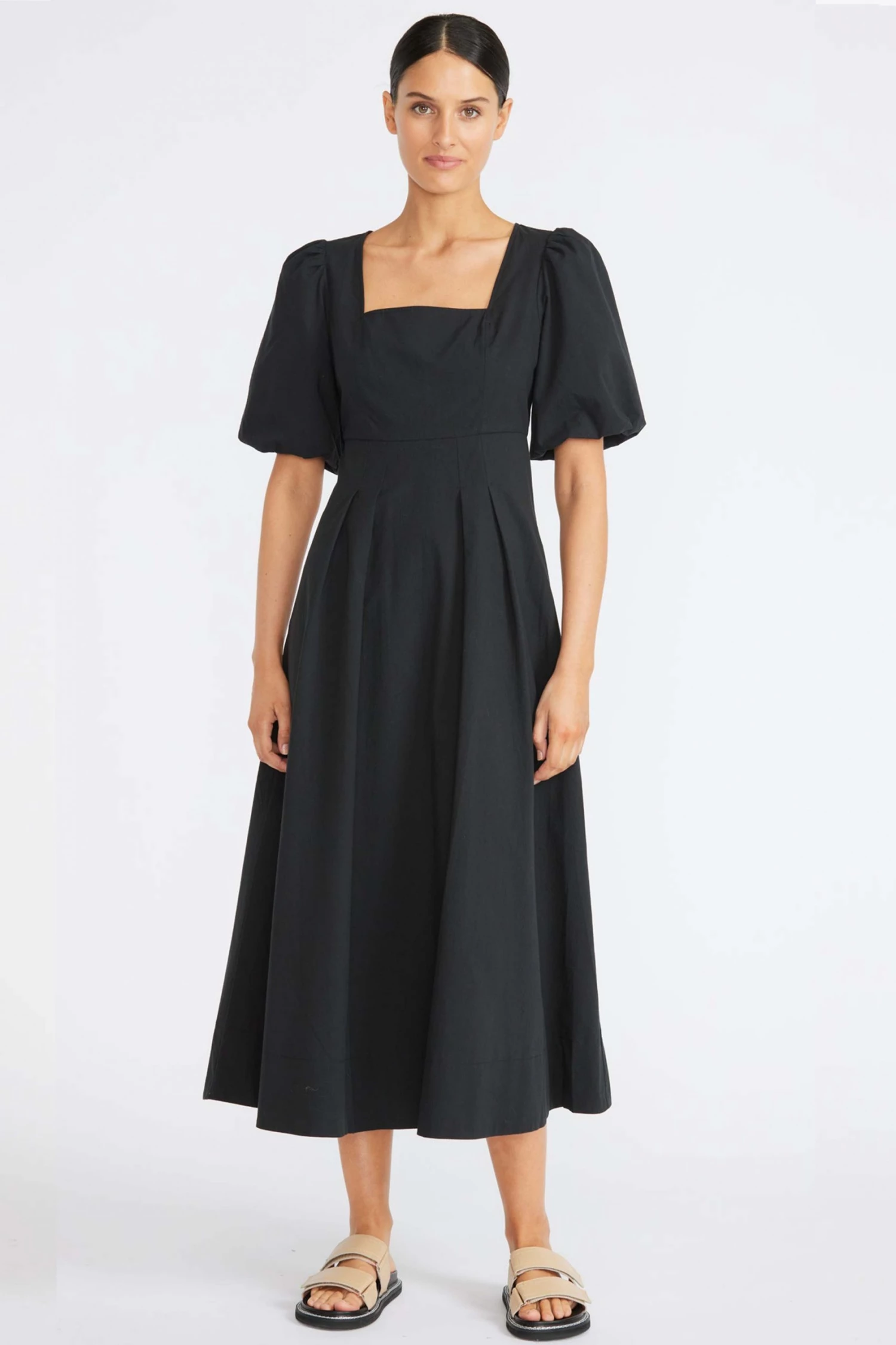 Staple The Label Luna Puff Sleeve Black Midi Dress