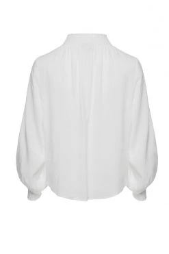 Among The Brave Embrace Ivory Soft Linen Blend LS High Neck Shirred Puff Sleeve Top