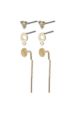 Pilgrim Jewellery Malak 3pc Stud Set Earrings Gold Plated Crystal Circle Cross