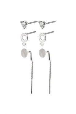 Pilgrim Jewellery Malak 3pc Stud Set Earrings Silver Plated Crystal Circle Cross