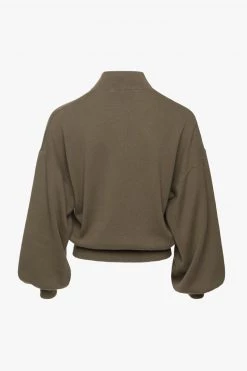 Ivy + Jack Motivation Khaki Cotton Fine Gauge Balloon High Neck Knit
