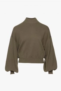 Ivy + Jack Motivation Khaki Cotton Fine Gauge Balloon High Neck Knit