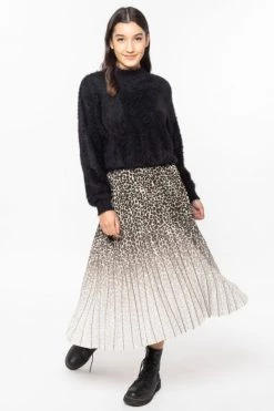 Billie The Label Sunlight Grey Leopard Fade Pleated Midi Skirt New In