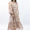 Ivy + Jack Naomi Sand Floral Blouson LS Tiered Maxi Dress Dresses