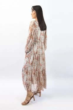 Ivy + Jack Naomi Sand Floral Blouson LS Tiered Maxi Dress Dresses