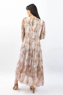 Ivy + Jack Naomi Sand Floral Blouson LS Tiered Maxi Dress Dresses