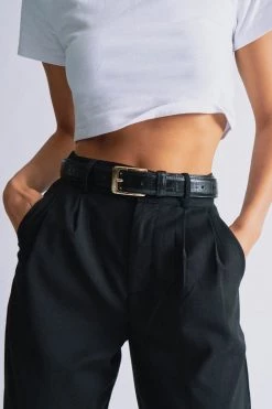 Nakedvice The Mia Gold Belt Croc Print Black Leather