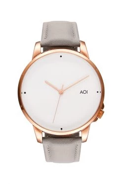 AOI Jewellery Osaka Rose Gold With White Face 40mm Watch With Grey Leather Strap