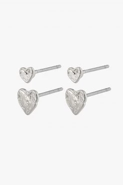 Pilgrim Jewellery Sophia Heart Stud Earrings Two Pack Silver