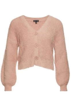 Among The Brave Tender Toffee Eyelash Yarn Blouson Sleeve Knit Cardigan Knitwear