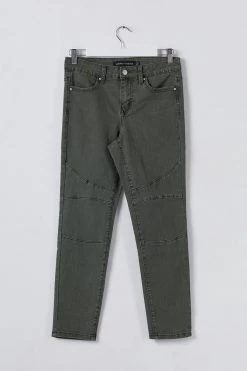 Among The Brave Lily Khaki Mid Rise Knee Panel Denim Jean