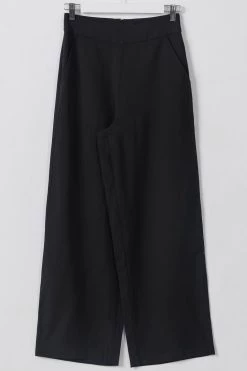 Among The Brave Pants Effortless Black Viscose Deep Band Wide Leg Pant