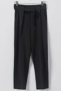 Among The Brave Pants Spirited Black Tie Front Tapered Cupro Pant