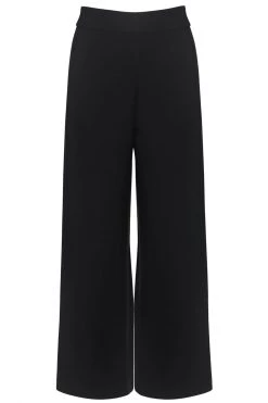 Among The Brave Pants Effortless Black Viscose Deep Band Wide Leg Pant
