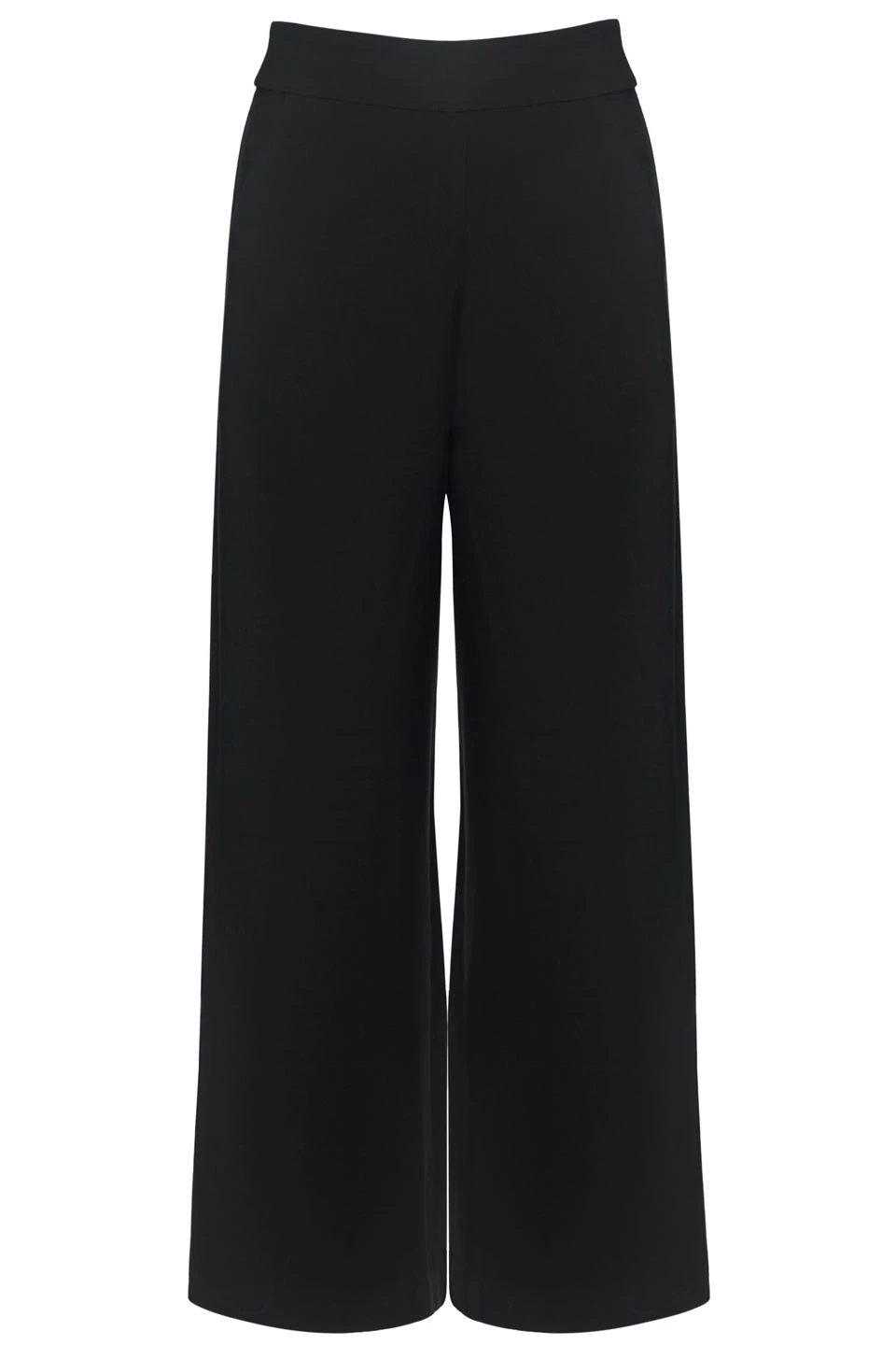 Among The Brave Pants Effortless Black Viscose Deep Band Wide Leg Pant