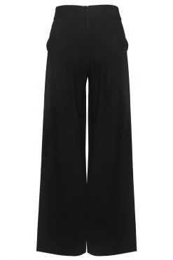 Among The Brave Pants Effortless Black Viscose Deep Band Wide Leg Pant