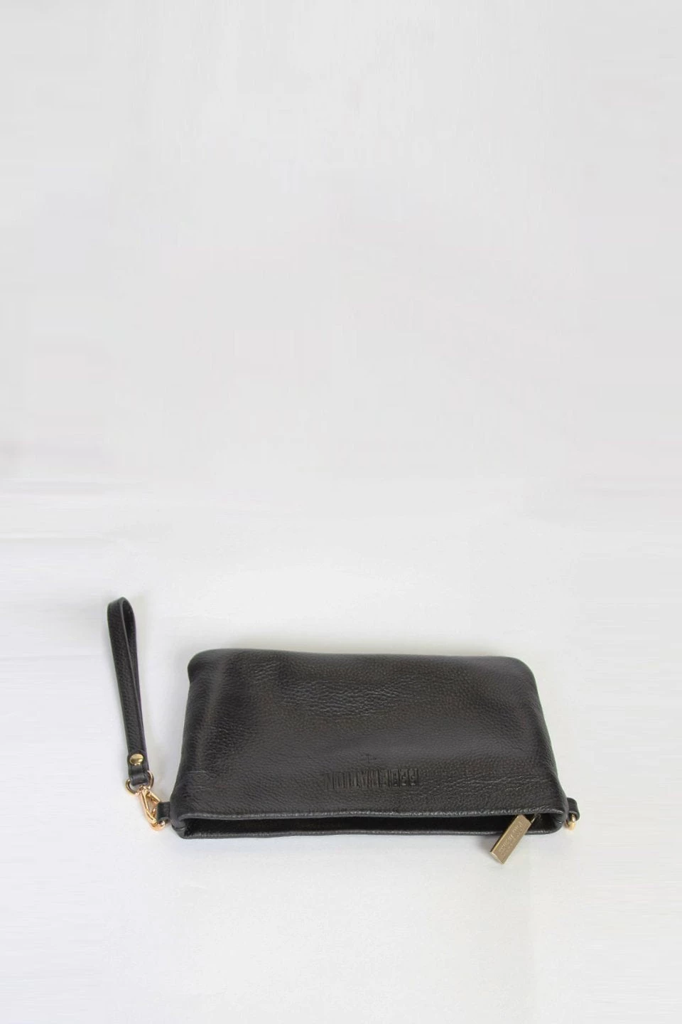 Federation Support Local Ryder Black Small Leather Gold Hardware Cross Body Clutch Bag