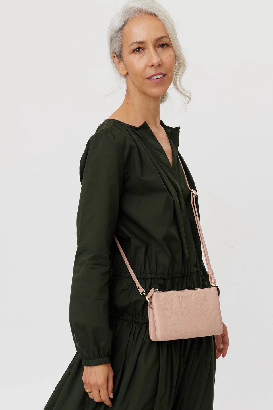 SABEN Bags Tilly Multi Pocket Tea Rose Leather Crossbody Clutch The Edit