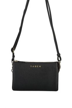 SABEN Bags Support Local Tilly Multi Pocket Black Leather Crossbody Clutch