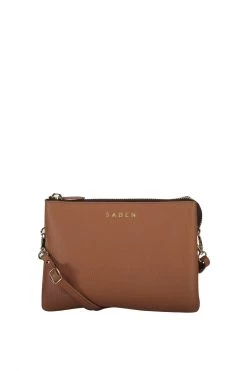 SABEN Bags Tilly Multi Pocket Tan Leather Crossbody Clutch Support Local