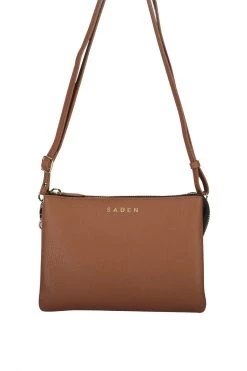 SABEN Bags Tilly Multi Pocket Tan Leather Crossbody Clutch Support Local