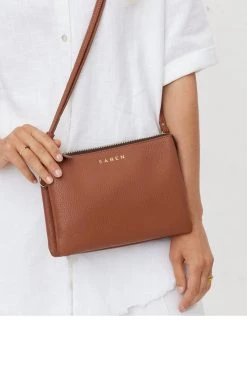 SABEN Bags Tilly Multi Pocket Tan Leather Crossbody Clutch Support Local