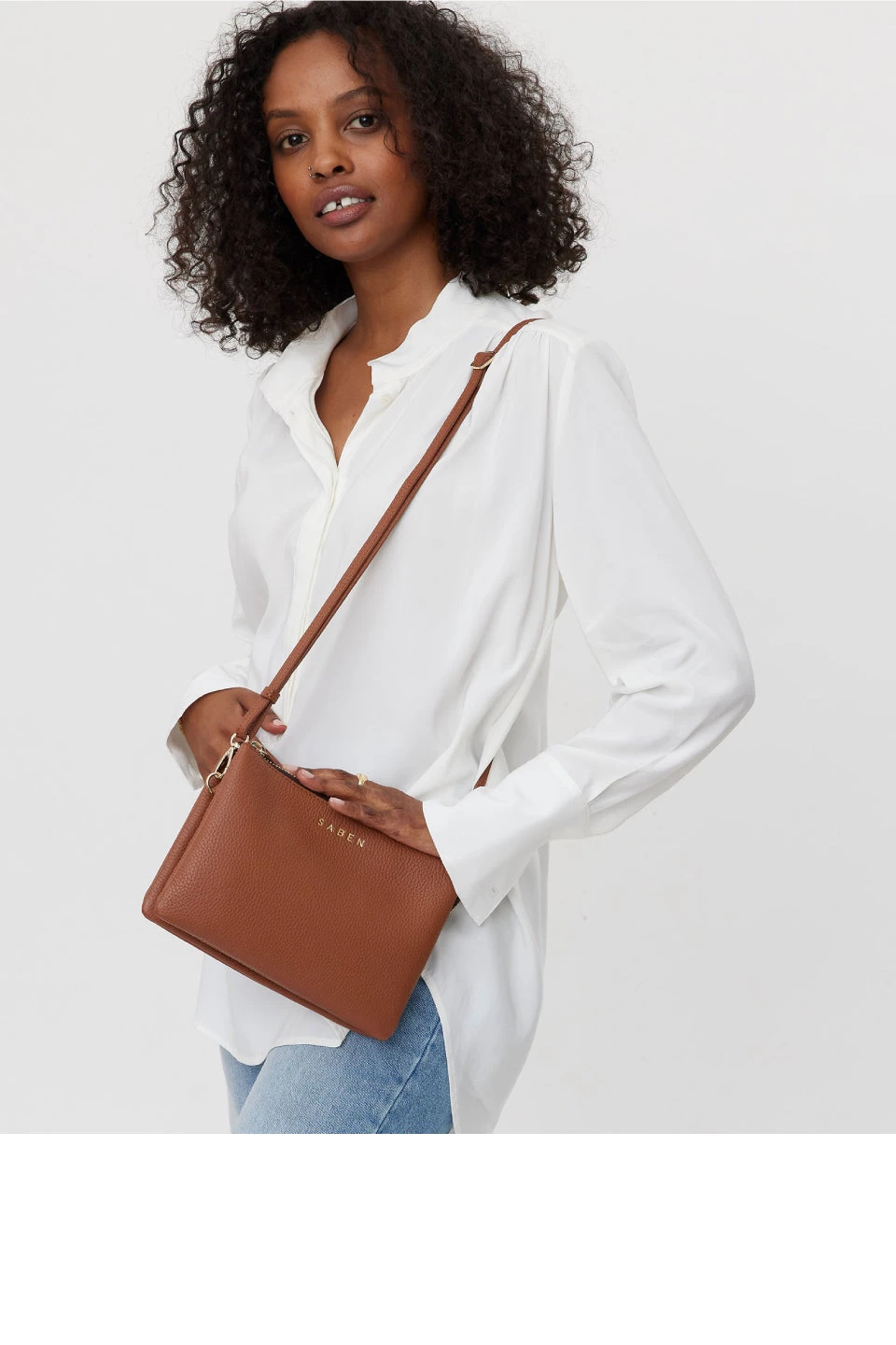 SABEN Bags Tilly Multi Pocket Tan Leather Crossbody Clutch Support Local