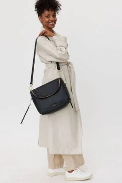 SABEN Bags Frankie Fold Over Black Shoulder Bag Support Local