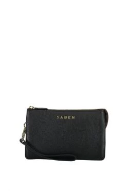 SABEN Bags Support Local Tilly Multi Pocket Black Leather Crossbody Clutch
