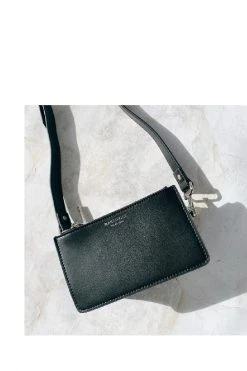 Nakedvice Bags & Wallets Scotti Silver Black Leather Double Zip Thick Strap Crossbody Bag