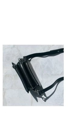 Nakedvice Bags & Wallets Scotti Silver Black Leather Double Zip Thick Strap Crossbody Bag