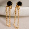 Silver Linings Miles Gold Dropper Chain Earrings With Black Garnet