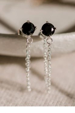 Silver Linings Miles Silver Dropper Chain Earrings With Black Garnet