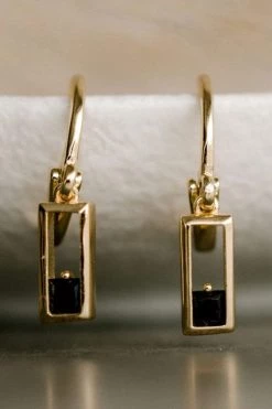 Silver Linings Jewellery Realm Gold Square Sleeper Earring With Black Garnet