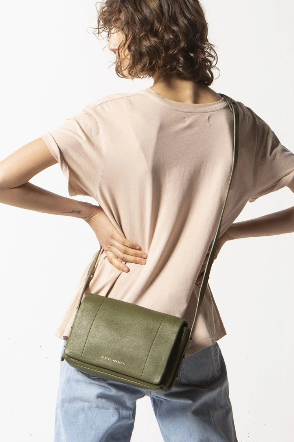 Status Anxiety Succumb Shoulder Bag Khaki Fold Over Side Studs Bags & Wallets