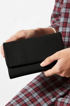 Status Anxiety Audrey Foldover Black Pebble Leather Wallet Bags & Wallets
