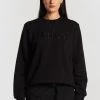 Huffer Classic Black Embroidered Logo Fleece Crew